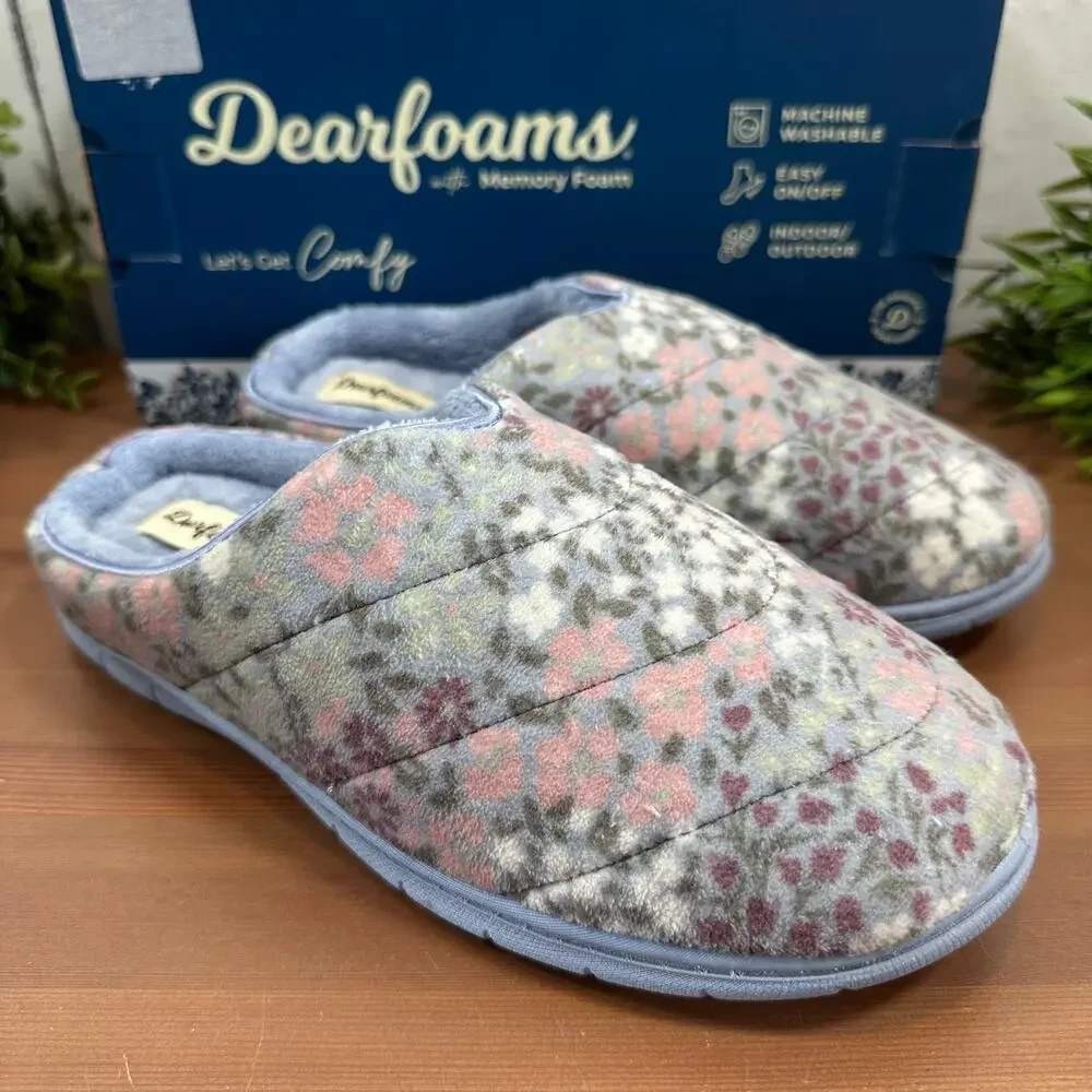 Dearfoams Women's Memory Foams Comfy Floral Slippers Size M (7-8)